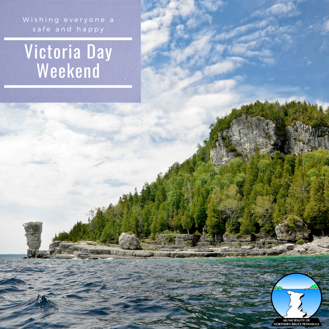 Notice of Office Closure Sign with a picture of Flower Pot Island in Tobermory