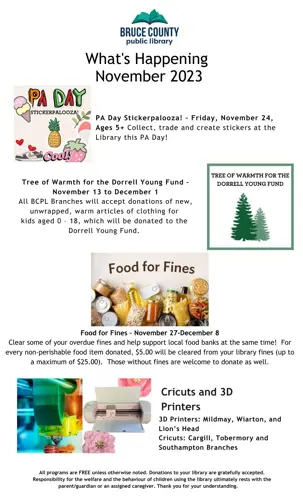 Bruce County Public Library November Calendar