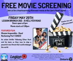 Blue free movie screening poster for Mission: Impossible – Dead Reckoning Part One at the Lion’s Head Legion on May 29.