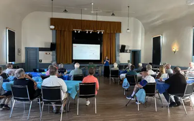 Speaker, Angela Yenssen, gives legal presentation to 2025 fair attendees at Lion's Head Rotary Hall.