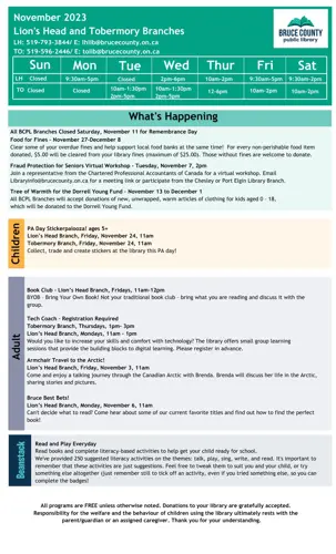 Bruce County Public Library November Calendar
