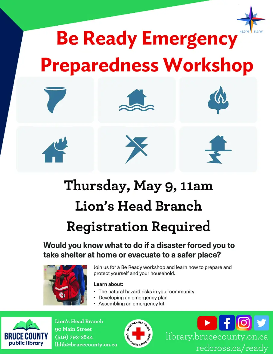 Bruce County Public Library Emergency Preparedness Workshop Poster