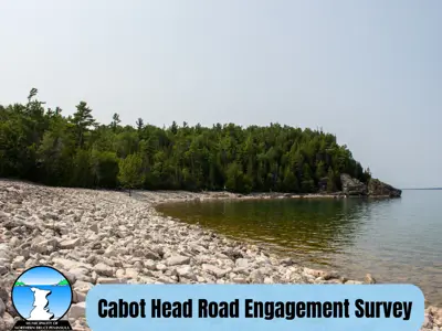 Rocky shoreline with cedar trees along the rock edge. 